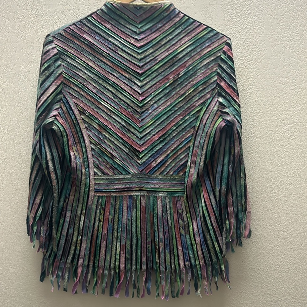 Chico's Multicolor Striped Fringe Jacket - Women's Blazer - Picture 5 of 12